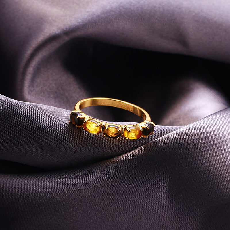 Vintage Citrine Smoky Quartz Stacking Chain Ring Set