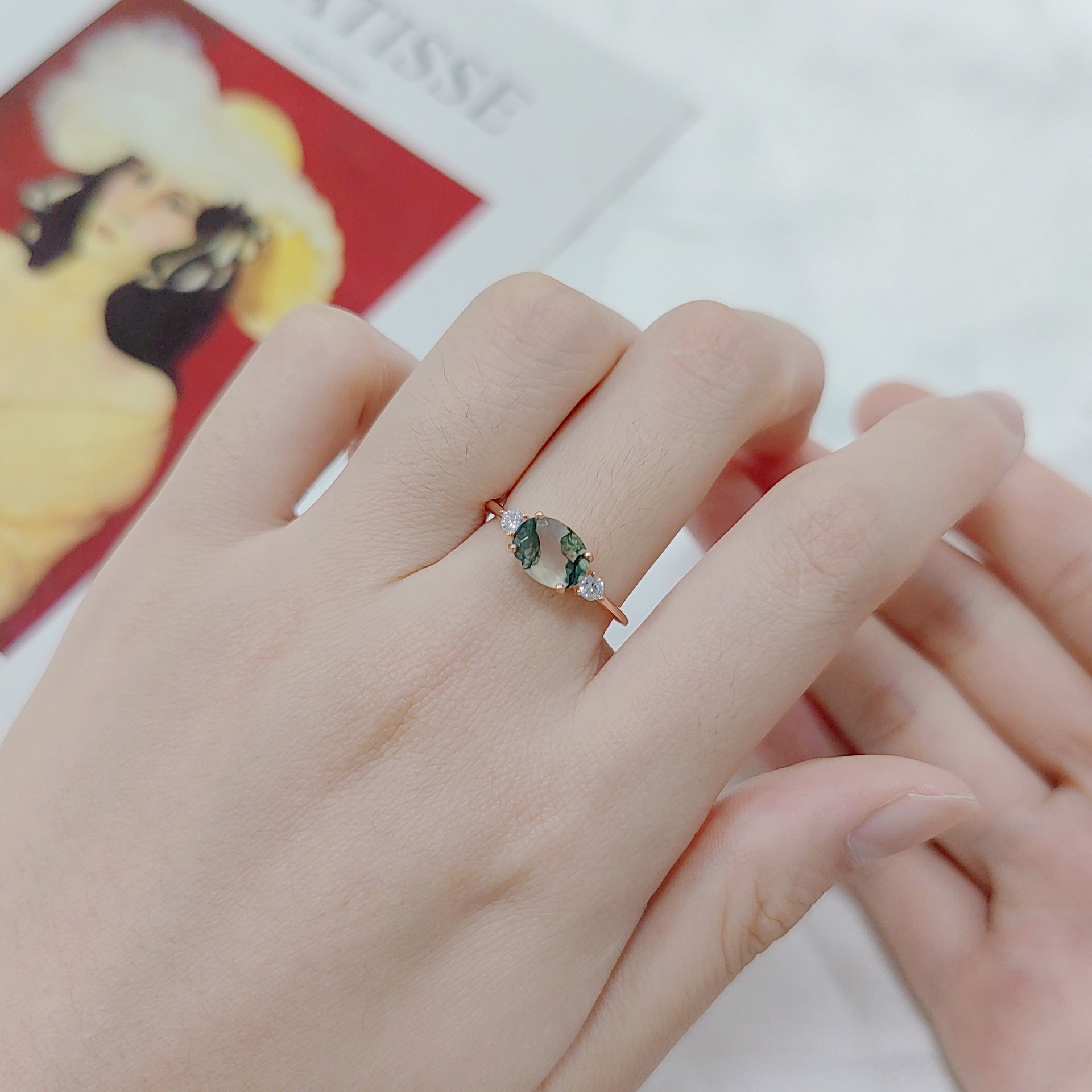 Rose Gold Moss Agate Bezel Ring