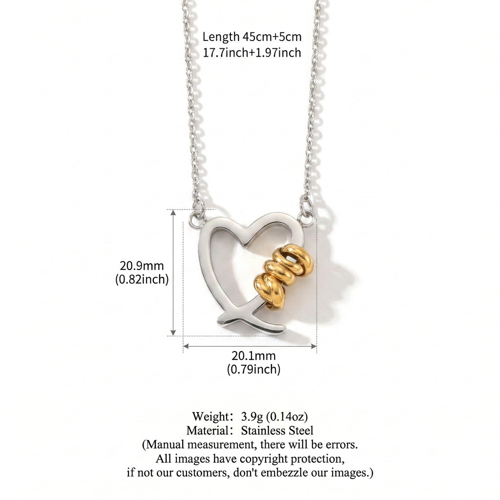 Two-Tone Love Knot Heart Lariat Necklace
