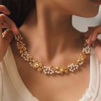 Retro Ginkgo Leaf Bold Statement Choker Necklace Pearl