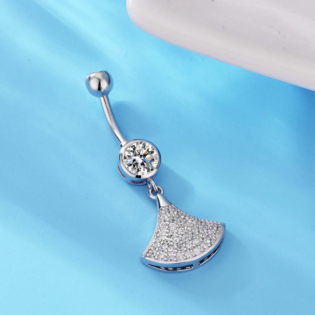 Fan Shaped Ginkgo Leaf Belly Button Piercing