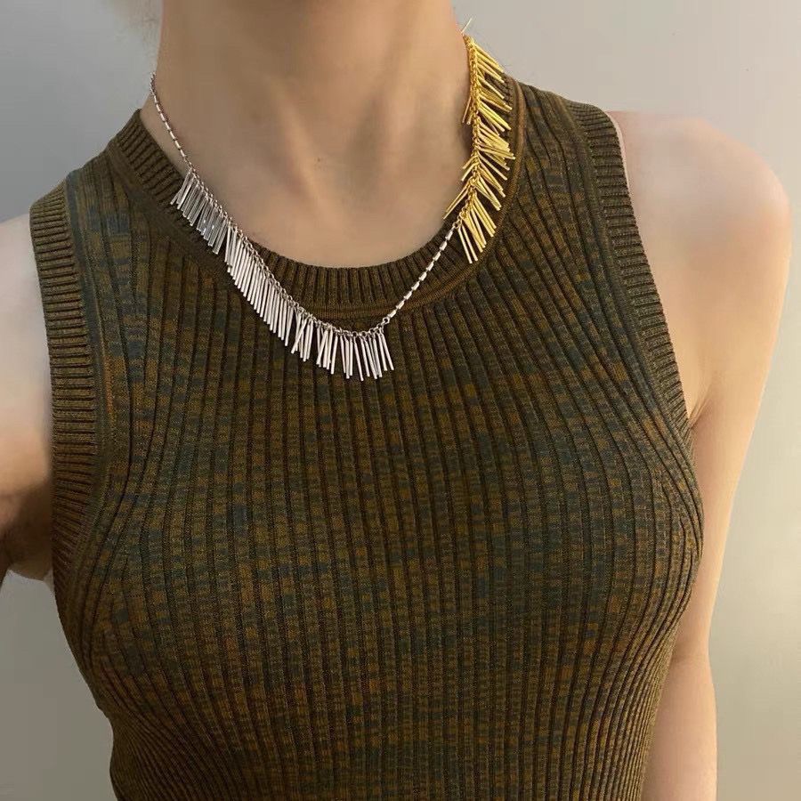 Chic Gold and Silver Statement Tassel Chain Necklace