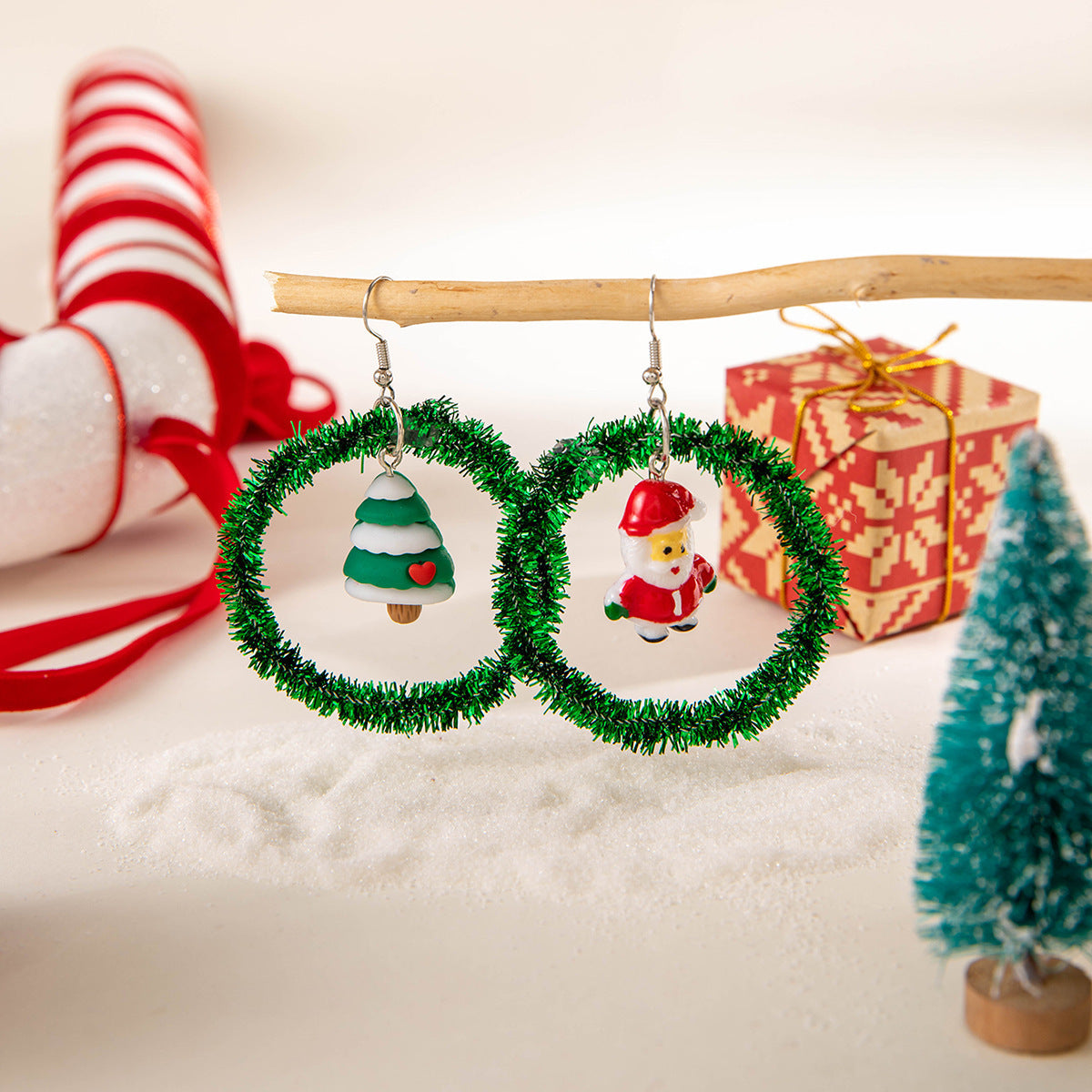 Christmas Jingle Bell Wealth Tinsel Hoop Earrings