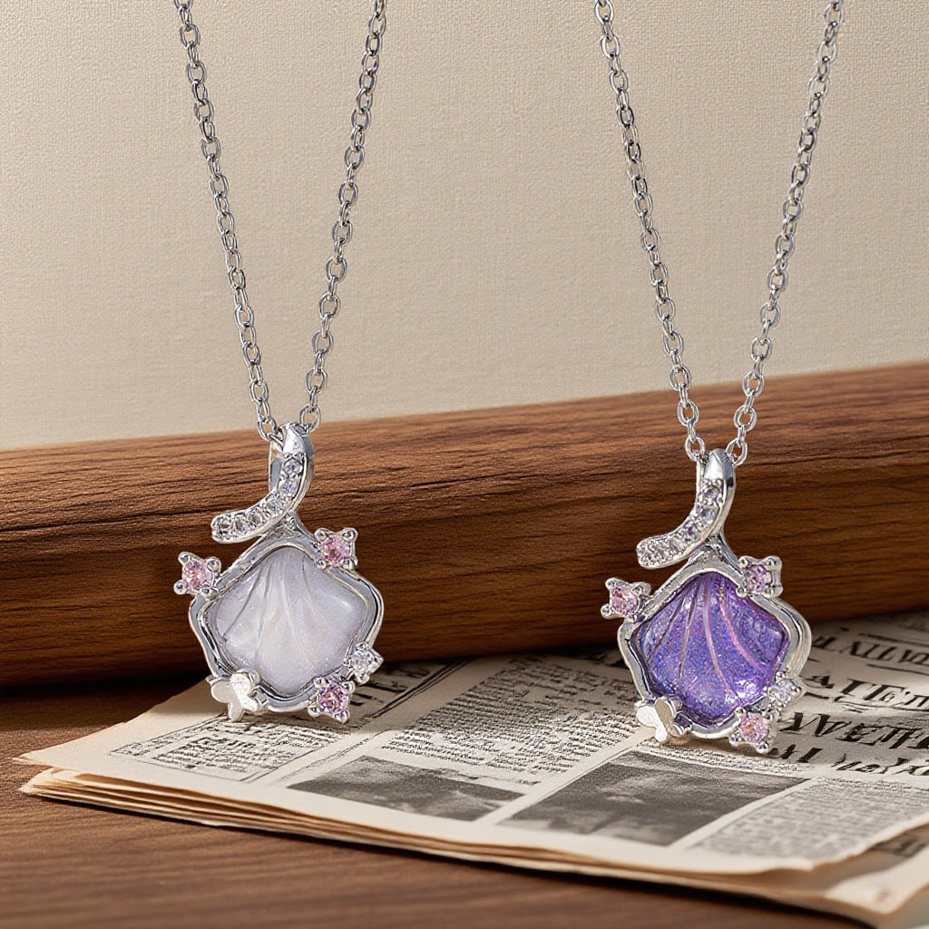 Gradient Purple Seashell Pendant Necklace