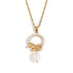 Feminine Pearl Bow Pendant Necklace