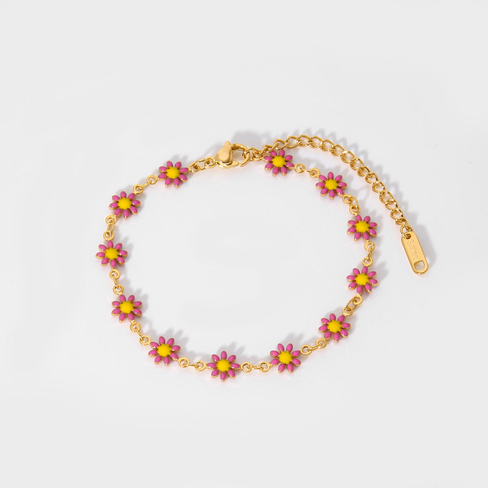  Color Enamel Small Flower Bracelet & Necklace Set