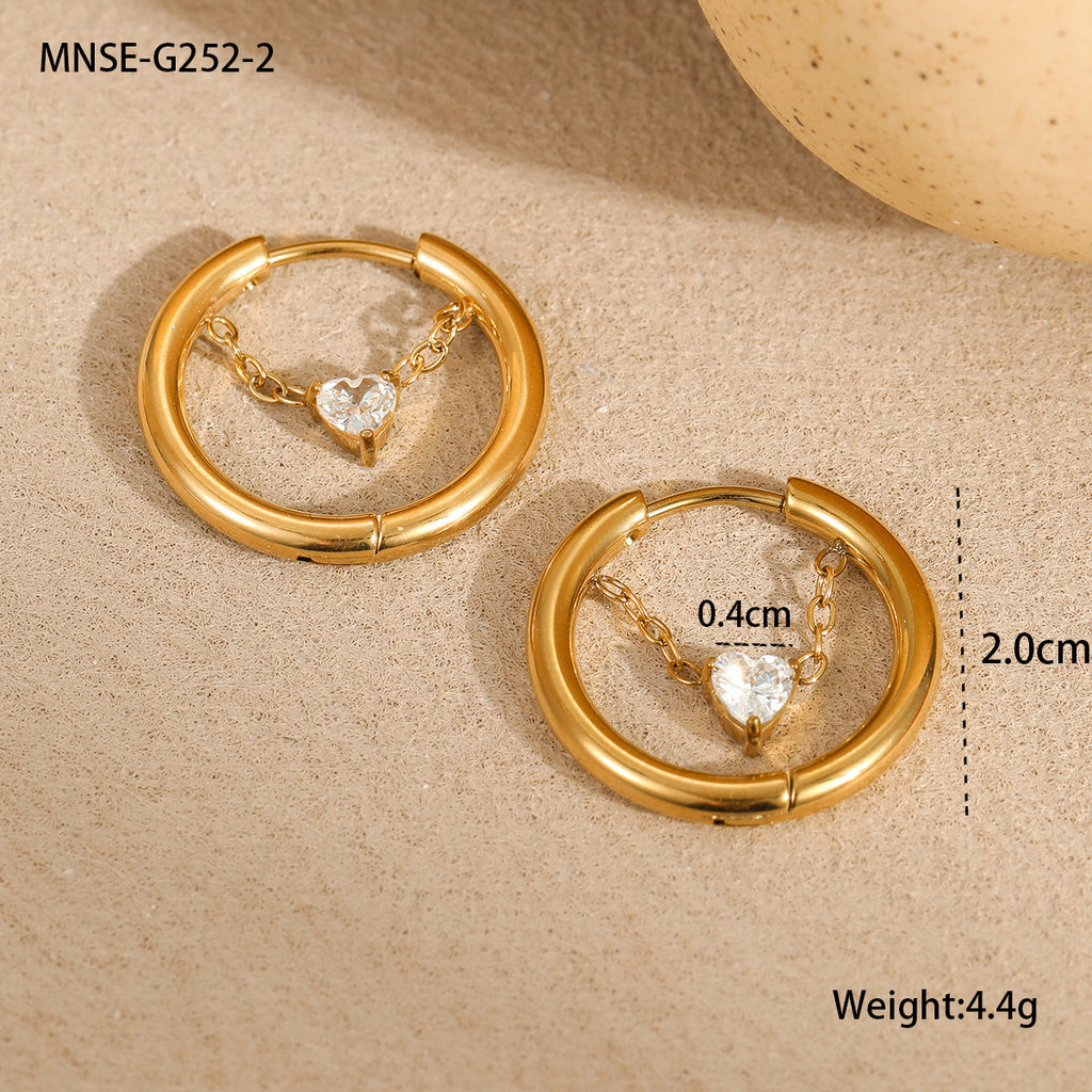 Heart in Circle French Gold Hoop Earrings
