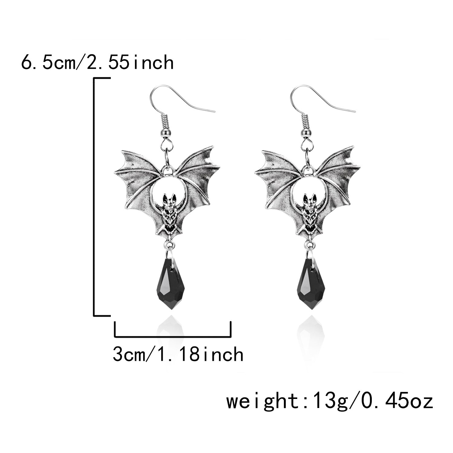 Midnight Bat Black Crystal Drop Earrings