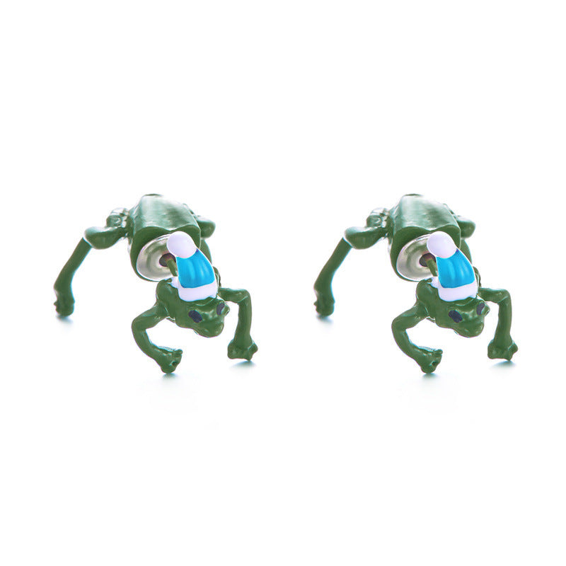 Quirky Frog Christmas Ear Jacket Front Back Earrings