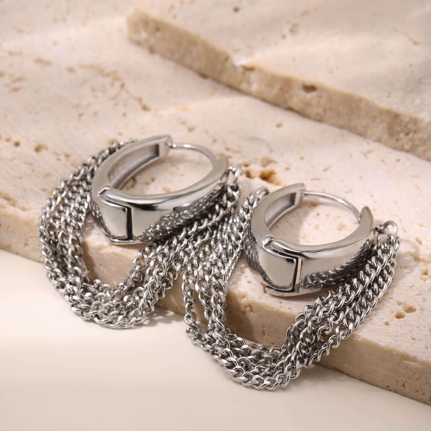 Gold Silver Duo Tone Tassel Chain Earrings