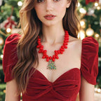 Handcraft Woven Knit Red Wine Xmas Necklace