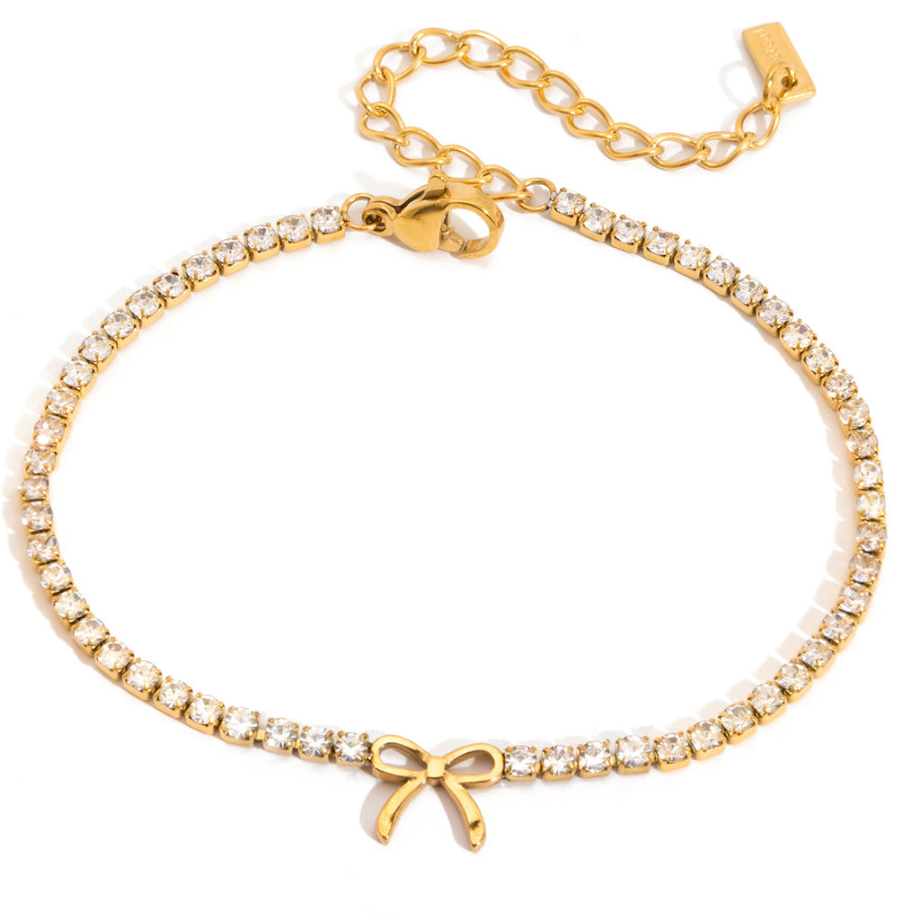 Gold Thin Tennis Bracelet with Bow