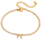 Gold Thin Tennis Bracelet with Bow
