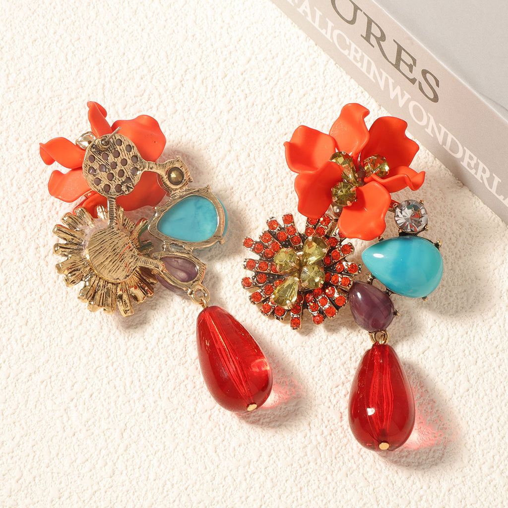 Flower Bloom Statement Drop Earrings