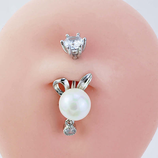 Bunny Pearl Double Mount Dangle Navel Ring