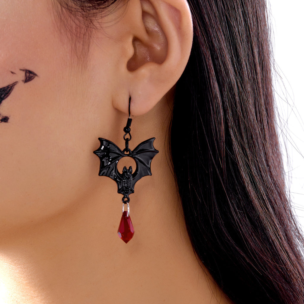 Midnight Bat Black Crystal Drop Earrings