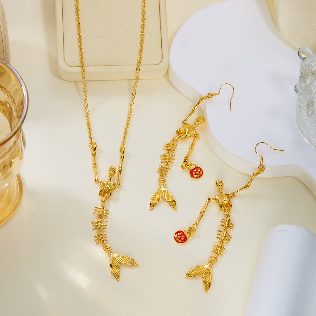 Spooky Skeleton with Fish Tails Necklace