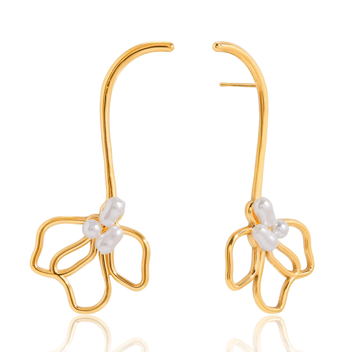 Pearl Lily Flower Linear Long Earrings