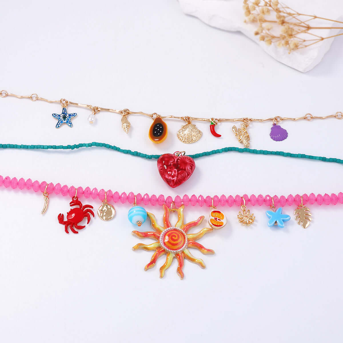Smiley Sun Seed Bead Layering Summer Necklace