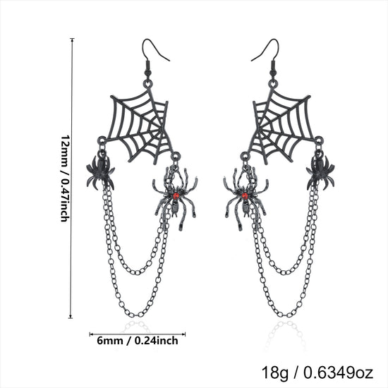 Web of Midnight Spider Chain Tassel Earrings