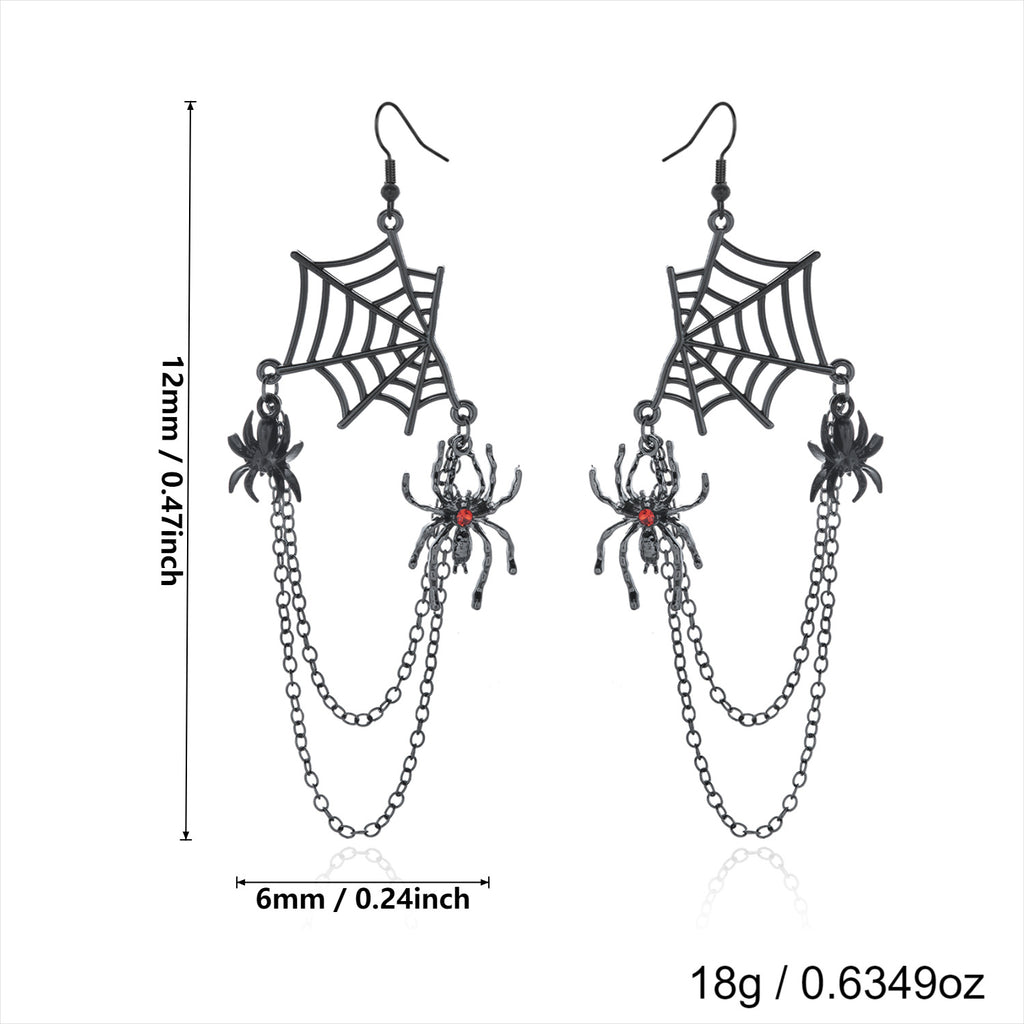 Web of Midnight Spider Chain Tassel Earrings