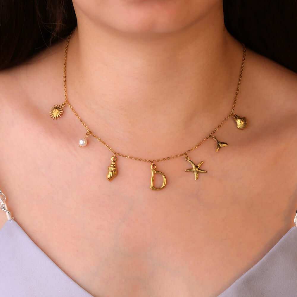 Summer Alphabet Starfish Charm Necklace