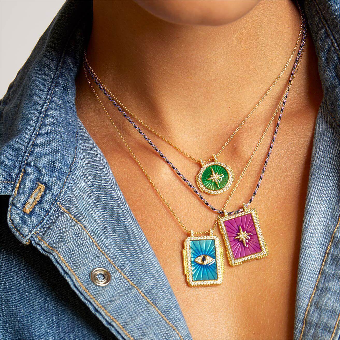 Rainbow Tarot Card Pendant Cord Necklace