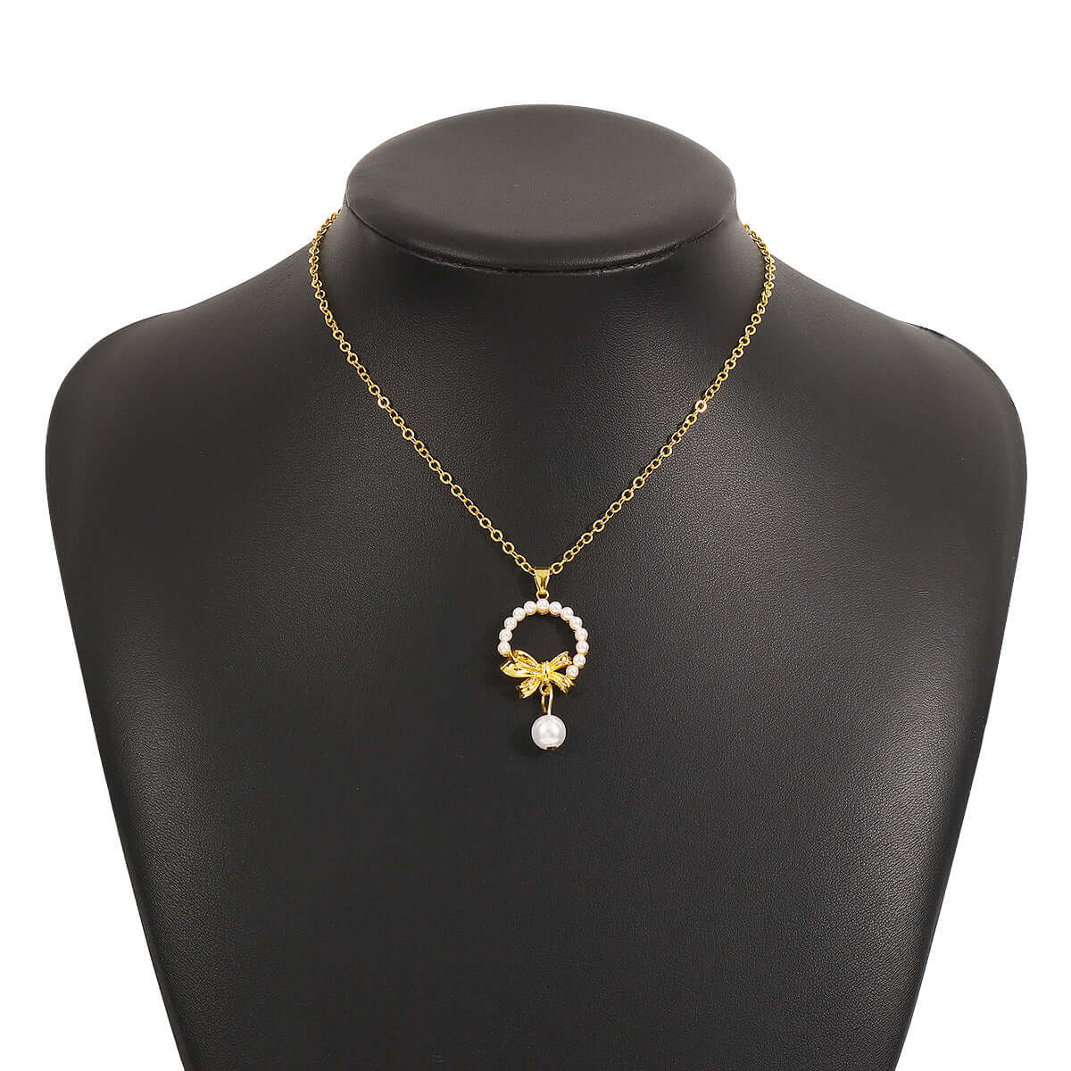 Feminine Pearl Bow Pendant Necklace