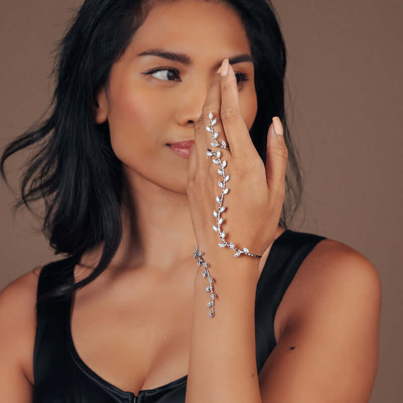 Olive Branch Leaf Bridal Hand Cuff Bracelet