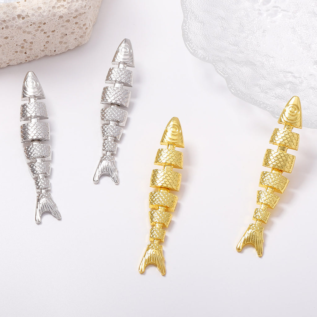 Golden Tide Fishbone Statement Drop Earrings