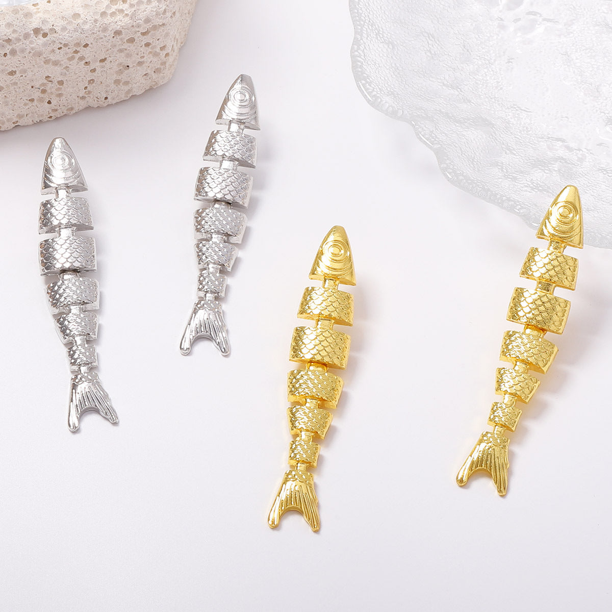 Golden Tide Fishbone Statement Drop Earrings