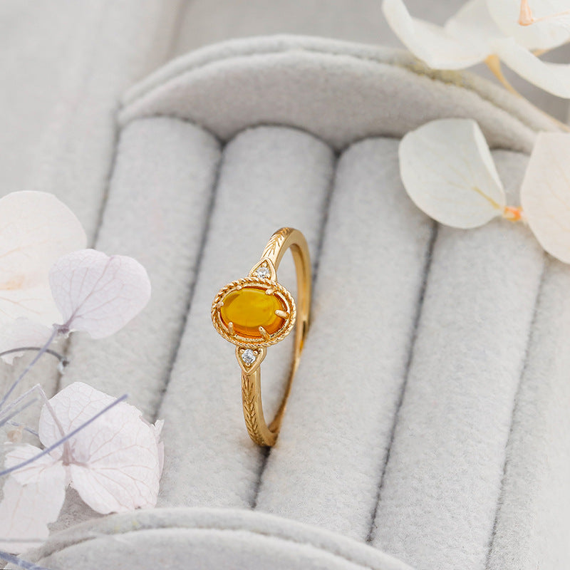 Nature Inspired Amber Olive Branch Ring
