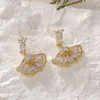 Fan Shape Ginkgo Leaf CZ Drop Earring
