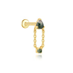 Sterling Silver Moss Agate Push Pin Labret Back Studs