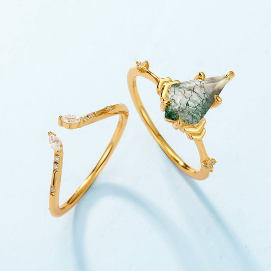 Moss Agate Kite Shaped Stacking Ring