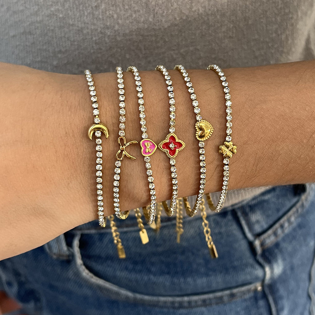 Gold Thin Tennis Bracelet with Bow
