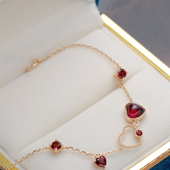 Romantic Red Garnet Heart Bracelet