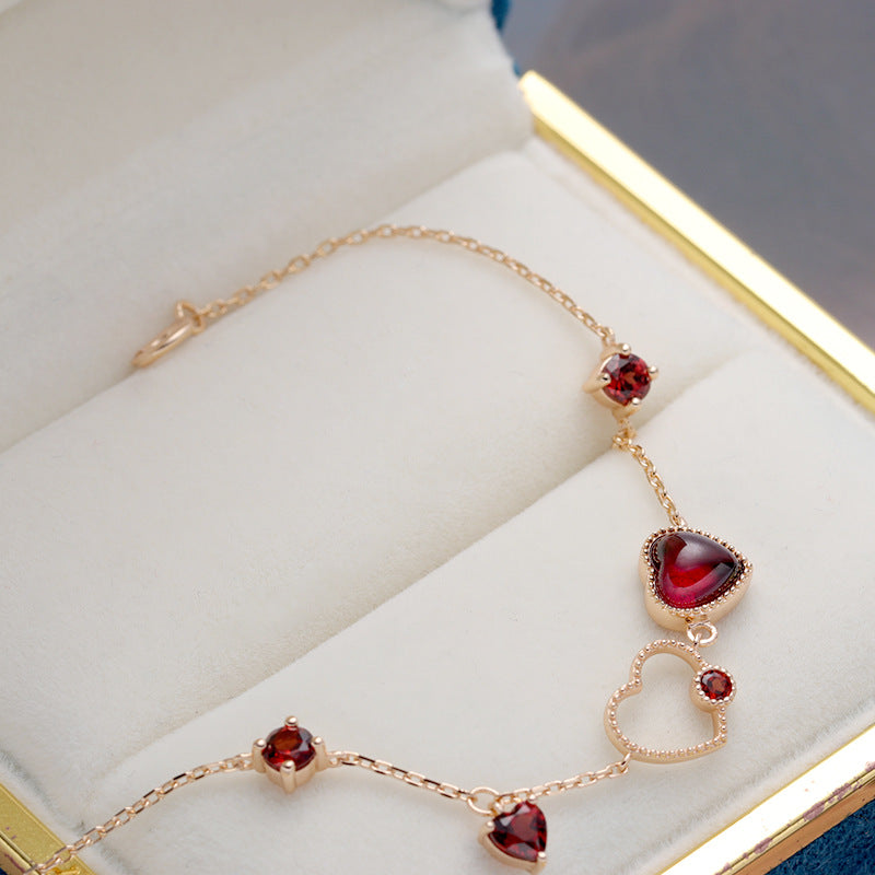 Romantic Red Garnet Heart Bracelet