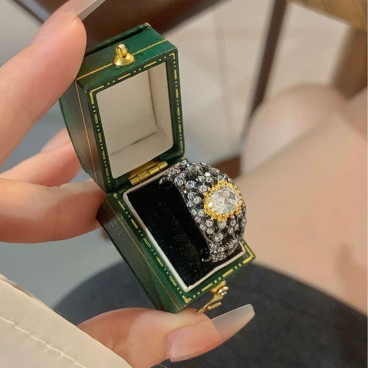 Vintage Black Gold Statement Cocktail Ring