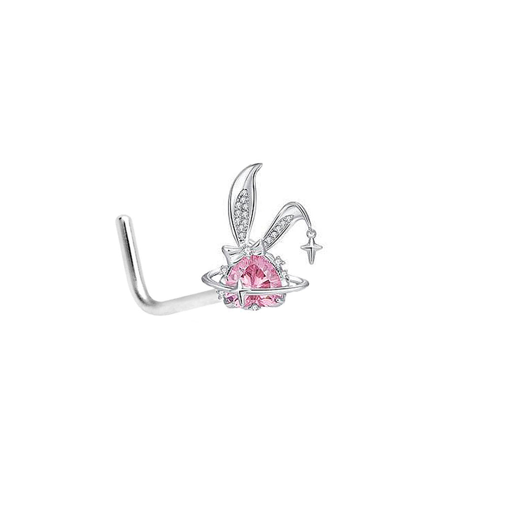 Pink Bunny Heart Surgical Steel Navel Ring Nose Ring