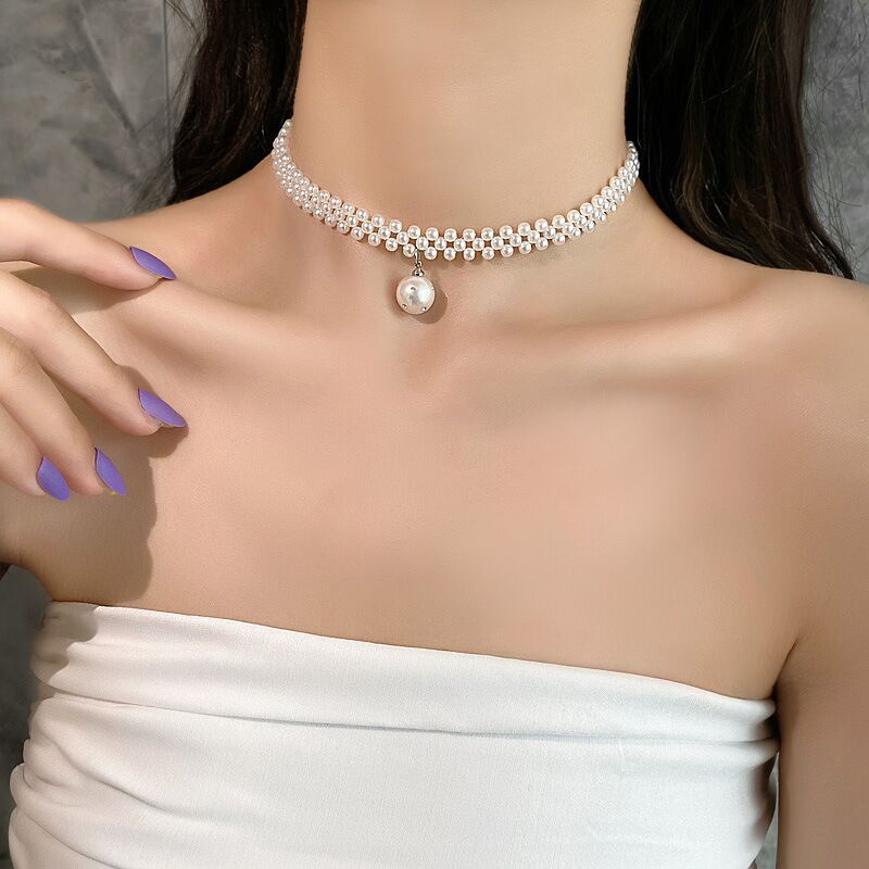 Elegant Pearl Drop Multi-Strand Choker Necklace