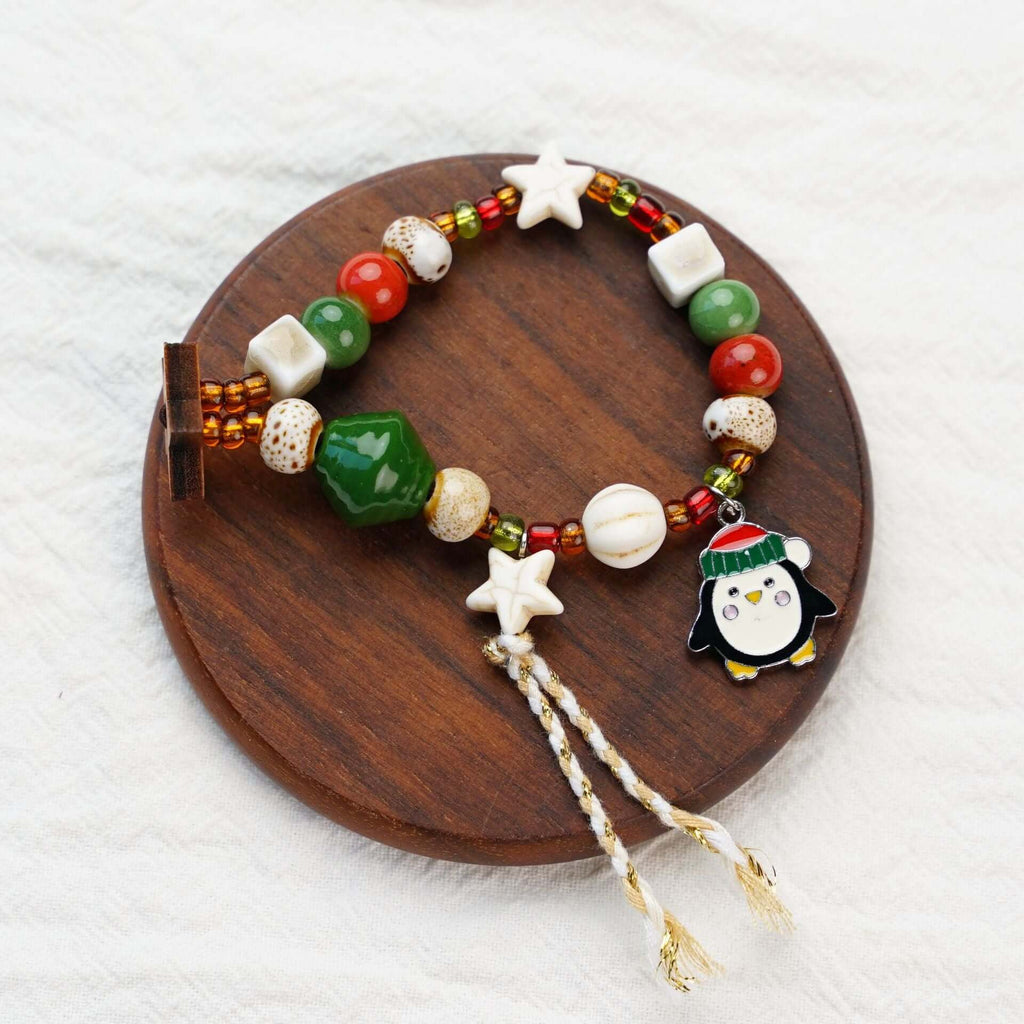 Woven Beaded Christmas Charm Bracelet
