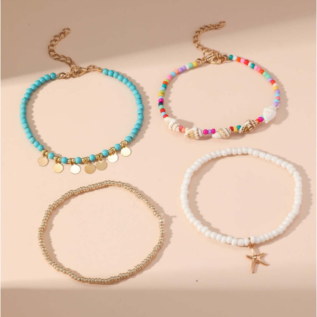 Conch Shell Layered Summer Beach Anklet Set