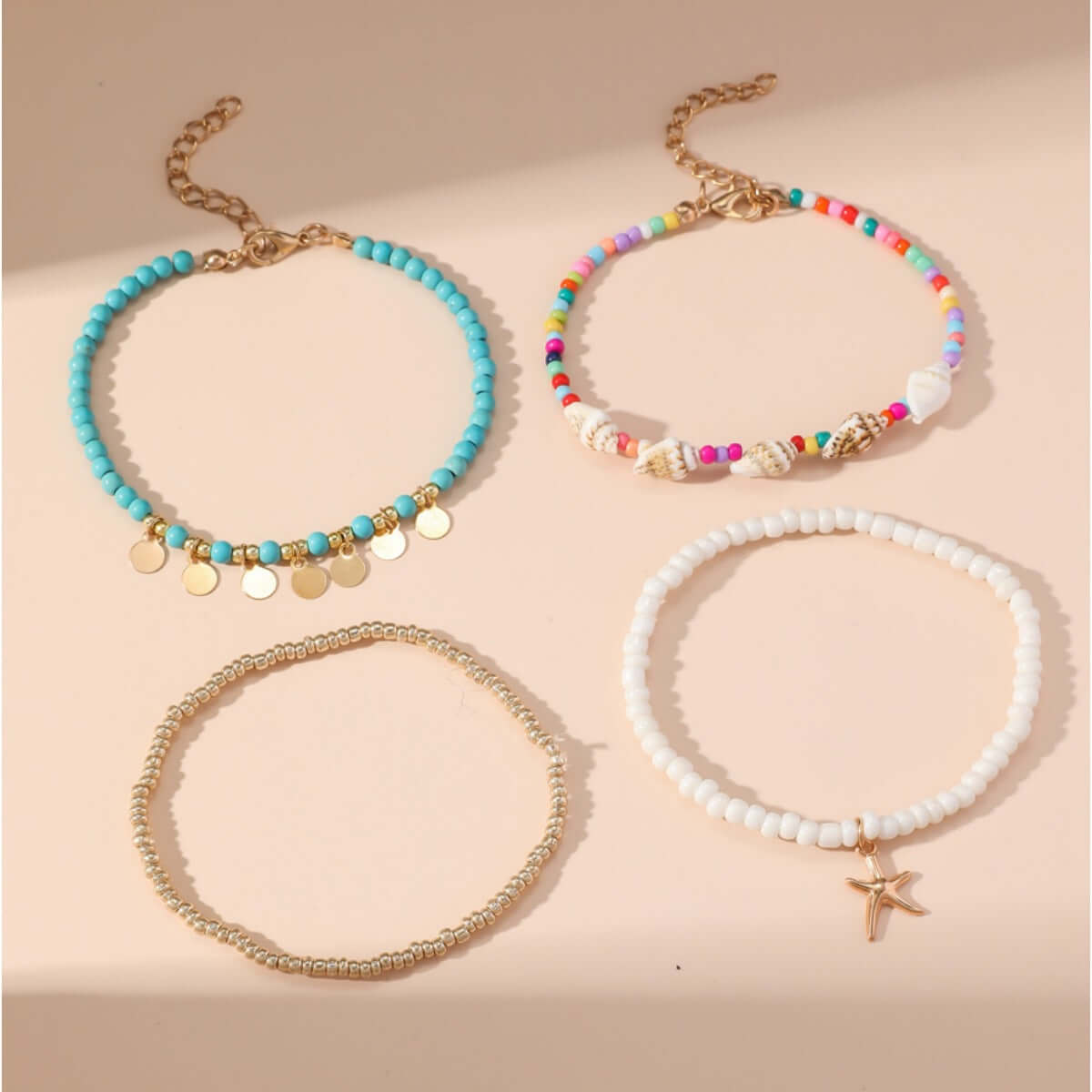 Conch Shell Layered Summer Beach Anklet Set