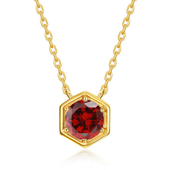 Hexagon Bezel Birth Month Garnet Gemstone Necklace