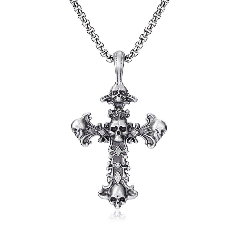 Halloween Skull Cross Pendant Herringbone Chain Necklace