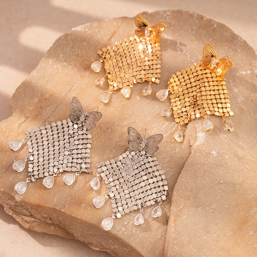 Versatile Butterfly Sequin Tassel Earrings