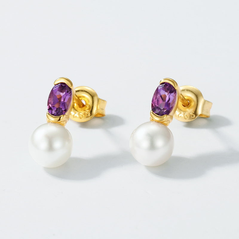 Violet Amethyst Freshwater Pearl Drop Earrings