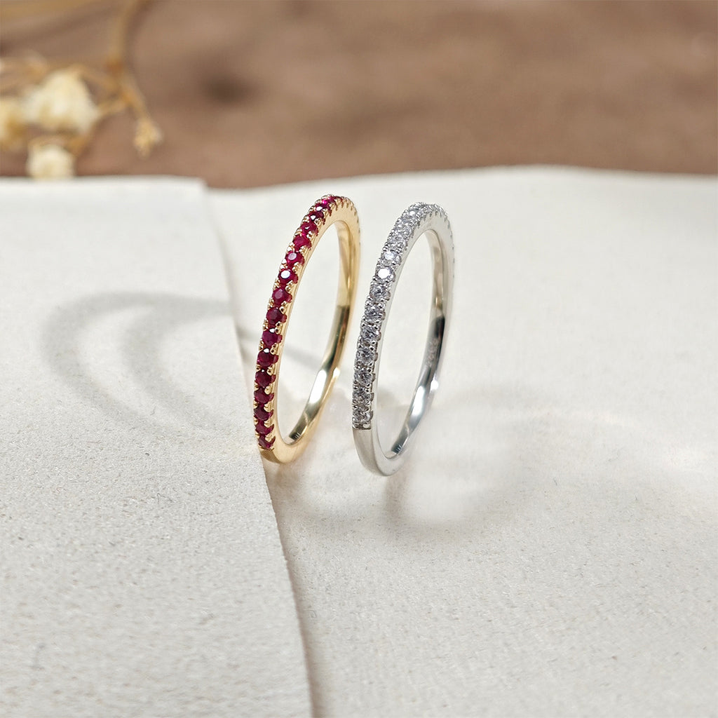 Red Corundum Half Eternity Band Ring
