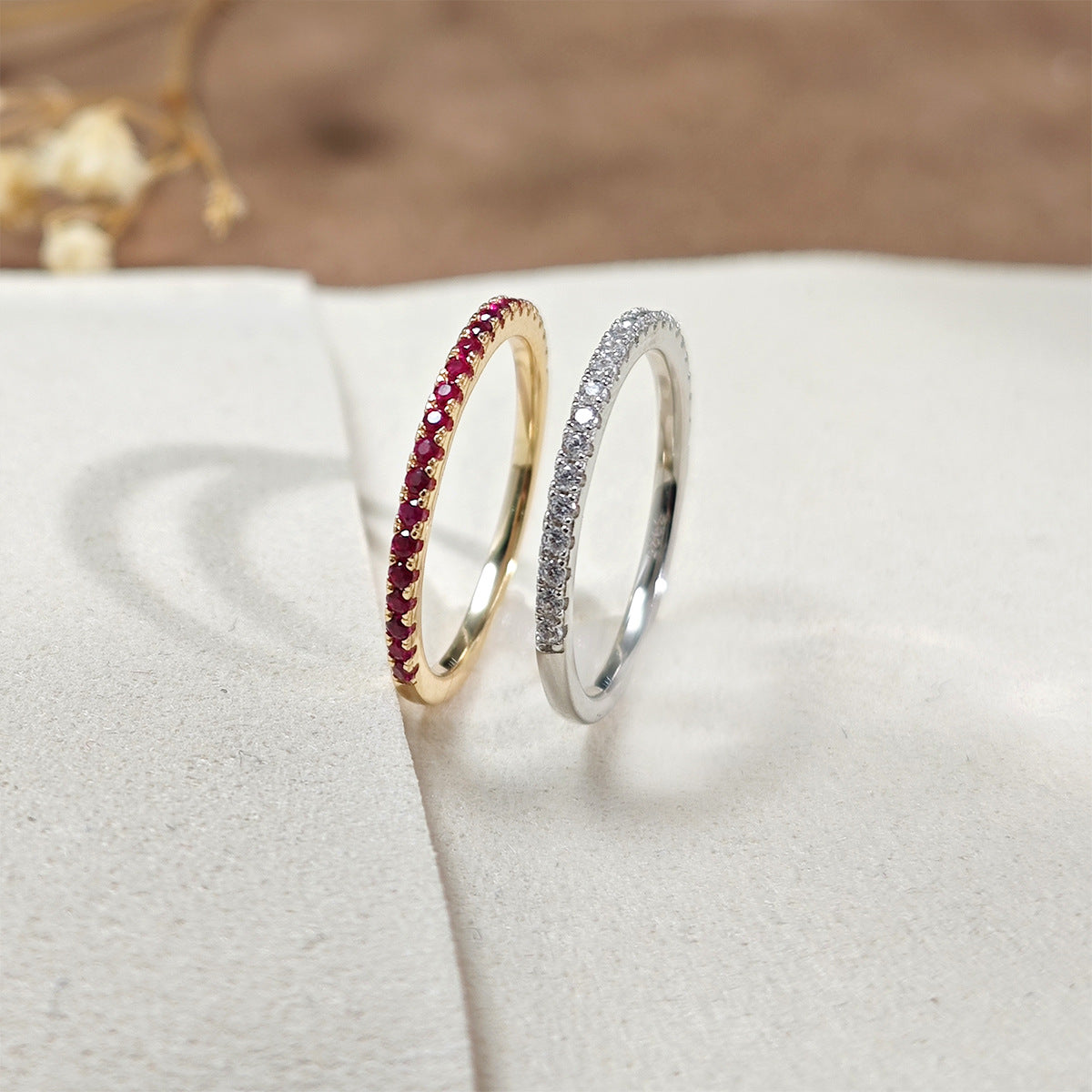 Red Corundum Half Eternity Band Ring